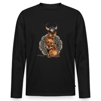 Funny Viking Cat Valhalla Nordic Warroir - Men's Premium Organic Long Sleeve Shirt - black - Front - Nico (187cm)