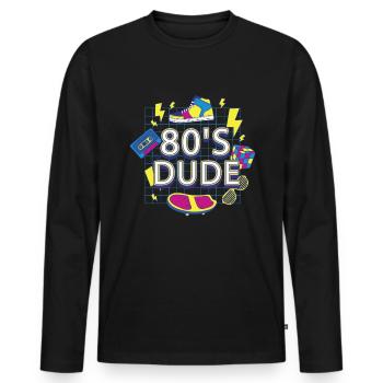 Kostüm 80's Dude Eighties Party 80er Jahre 1980er - Männer Premium Bio Langarmshirt - Schwarz - Vorne - Nico (187cm)