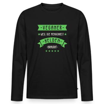 Vegan Tierschutz Helden Veganer - Männer Premium Bio Langarmshirt - Schwarz - Vorne - Nico (187cm)