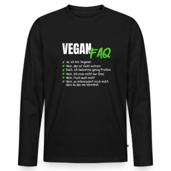 Lustiges Vegan FAQ Veganer Spruch - Männer Premium Bio Langarmshirt - Schwarz - Vorne - Nico (187cm)