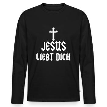 Jesus Christus Gott Religion Glaube Christ Spruch - Männer Premium Bio Langarmshirt - Schwarz - Vorne - Nico (187cm)