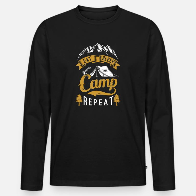 Eat sleep Camp Repeat - Männer Premium Bio Langarmshirt - Schwarz