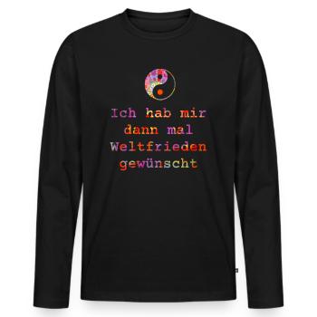 Ich habe mir dann mal Weltfrieden gewünscht - bunt - Männer Premium Bio Langarmshirt - Schwarz - Vorne - Nico (187cm)