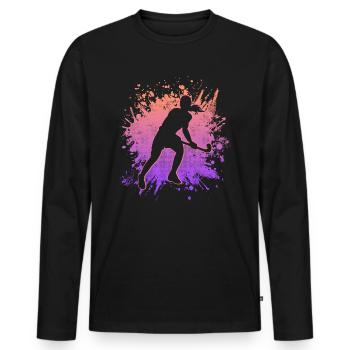Joueur de hockey Joueur de hockey vintage Hockey sur gazon - T-shirt manches longues Premium bio Homme - noir - Devant - Nico (187cm)