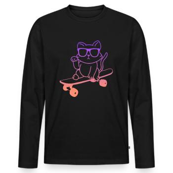 Skateboarder Cat Skating Skateboard - Men's Premium Organic Long Sleeve Shirt - black - Front - Nico (187cm)