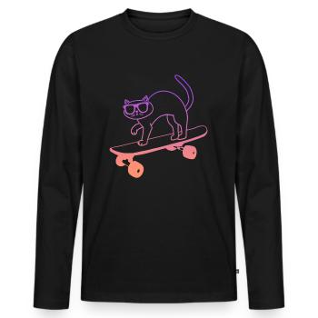 Skateboard Skating Cat with Skateboarding - Men's Premium Organic Long Sleeve Shirt - black - Front - Nico (187cm)