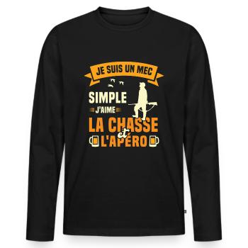 Je suis un mec simple j'aime la chasse et l'apéro - T-shirt manches longues Premium bio Homme - noir - Devant - Nico (187cm)