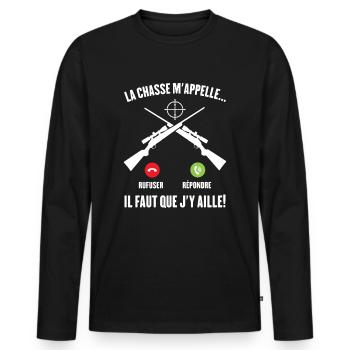 La Chasse m'appelle faut que j'y aille ! - T-shirt manches longues Premium bio Homme - noir - Devant - Nico (187cm)