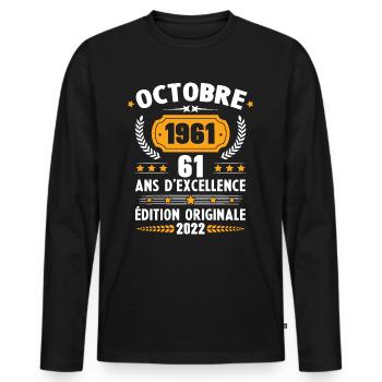 Cadeau D'anniversaire Rétro 61 Ans Septembre 1961 - T-shirt manches longues Premium bio Homme - noir - Devant - Nico (187cm)
