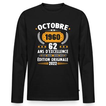 Cadeau D'anniversaire Rétro 62 Ans Septembre 1960 - T-shirt manches longues Premium bio Homme - noir - Devant - Nico (187cm)