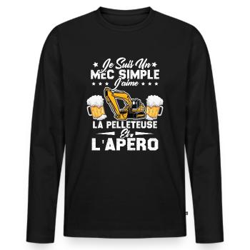 Un Mec Simple J'aime La Pelleteuse Et L'apéro - T-shirt manches longues Premium bio Homme - noir - Devant - Nico (187cm)