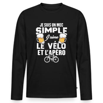 Je Suis Un Mec Simple J'aime Le Vélo Et L'apéro - T-shirt manches longues Premium bio Homme - noir - Devant - Nico (187cm)