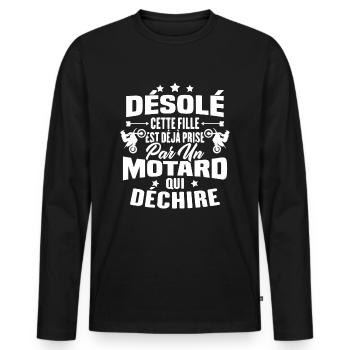 Désolé cette fille est déjà prise par un motard - T-shirt manches longues Premium bio Homme - noir - Devant - Nico (187cm)