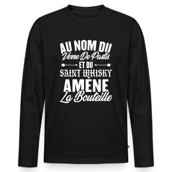 Au nom du verre de pastis et du saint whisky amène - T-shirt manches longues Premium bio Homme - noir - Devant - Nico (187cm)