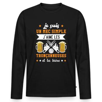J'aime les Tronçonneuses et la Bière Cadeau - T-shirt manches longues Premium bio Homme - noir - Devant - Nico (187cm)
