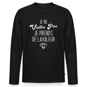Je ne vieillis pas, je prends de la valeur - T-shirt manches longues Premium bio Homme - noir - Devant - Nico (187cm)