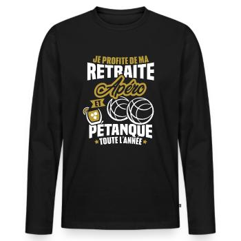 Je profite de ma retraite apéro et pétanque - T-shirt manches longues Premium bio Homme - noir - Devant - Nico (187cm)