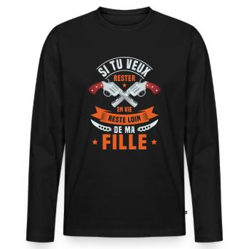 Si tu veux rester en vie reste loin de ma fille - T-shirt manches longues Premium bio Homme - noir - Devant - Nico (187cm)