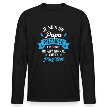 Papa Pizzaiolo c'est comme Papa Normal - T-shirt manches longues Premium bio Homme - noir - Devant - Nico (187cm)