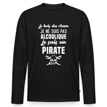 Je ne suis pas alcoolique je suis un pirate - T-shirt manches longues Premium bio Homme - noir - Devant - Nico (187cm)