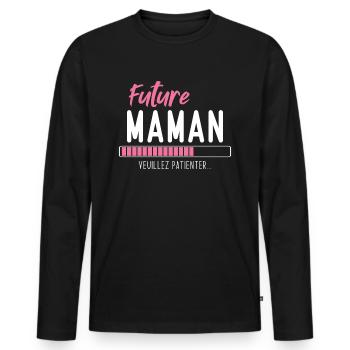 Future Maman veuillez patienter - T-shirt manches longues Premium bio Homme - noir - Devant - Nico (187cm)