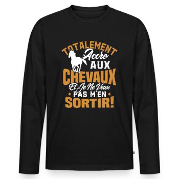 Totalement accro aux chevaux - T-shirt manches longues Premium bio Homme - noir - Devant - Nico (187cm)