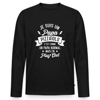 Un papa pizzaiolo c'est comme un papa normal - T-shirt manches longues Premium bio Homme - noir - Devant - Nico (187cm)