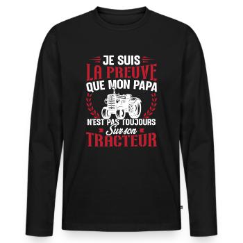 Je suis la preuve que mon papa tracteur - T-shirt manches longues Premium bio Homme - noir - Devant - Nico (187cm)
