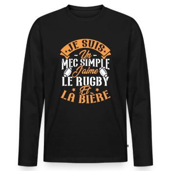 Je suis un Mec simple j'aime rugby et la bière - T-shirt manches longues Premium bio Homme - noir - Devant - Nico (187cm)