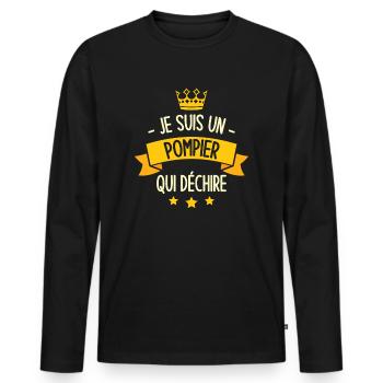 Je suis un pompier qui déchire - T-shirt manches longues Premium bio Homme - noir - Devant - Nico (187cm)