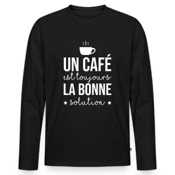 Un café est toujours la bonne solution - T-shirt manches longues Premium bio Homme - noir - Devant - Nico (187cm)