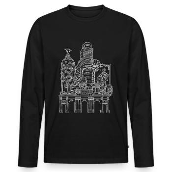 MADRID WHITE COLLAGE - Men's Premium Organic Long Sleeve Shirt - black - Front - Nico (187cm)
