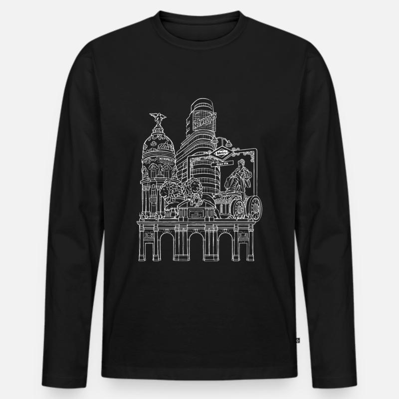 MADRID WHITE COLLAGE - Männer Premium Bio Langarmshirt - Schwarz