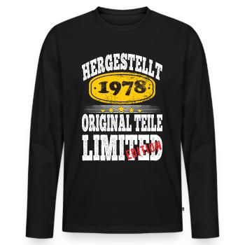 Hergestellt 1978 - Männer Premium Bio Langarmshirt - Schwarz - Vorne - Nico (187cm)