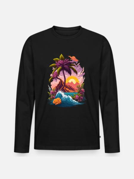Island Sunrise Paradise Palm Trees - Men's Premium Organic Long Sleeve Shirt - black