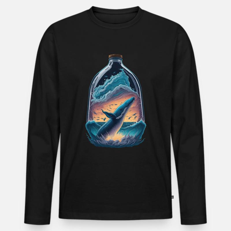 Wal Flasche - Männer Premium Bio Langarmshirt - Schwarz