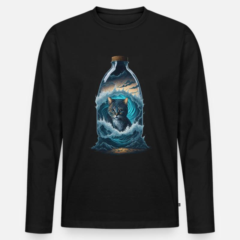 Katze Flasche - Männer Premium Bio Langarmshirt - Schwarz