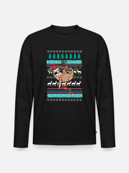 faultier pullover weihnachten geschenk - Männer Premium Bio Langarmshirt - Schwarz