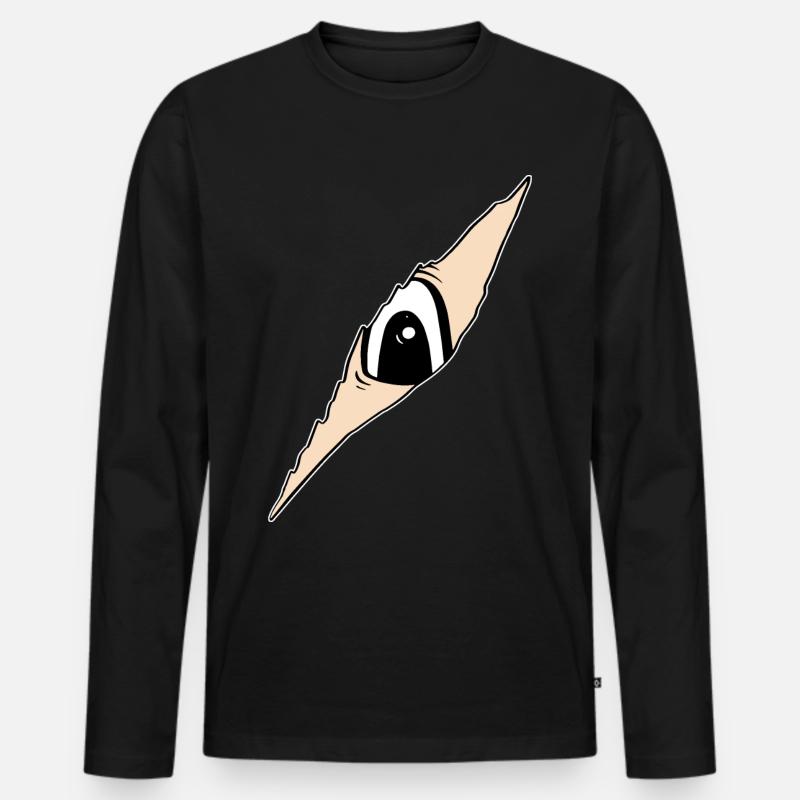 Auge schaut durch ein Riss - aufgerissener Stoff - Männer Premium Bio Langarmshirt - Schwarz