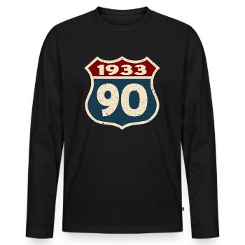 90 ans - anniversaire 1933 - né en 1933 - T-shirt manches longues Premium bio Homme - noir - Devant - Nico (187cm)