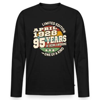 Born in April 1928 - 95 years old - Men's Premium Organic Long Sleeve Shirt - black - Front - Nico (187cm)
