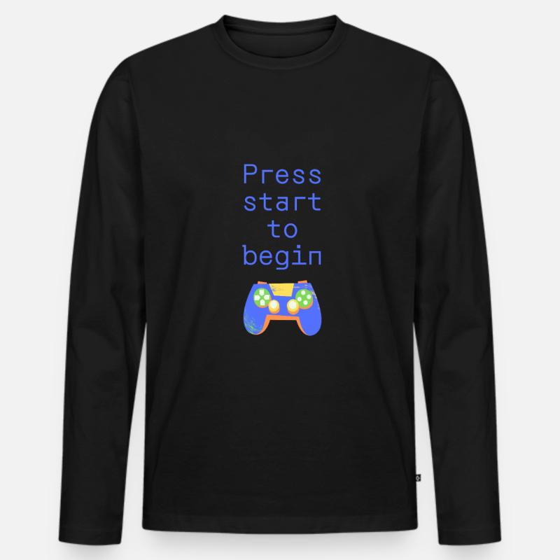 Press start to begin - Männer Premium Bio Langarmshirt - Schwarz