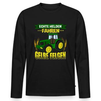 Echte Helden fahren gelbe Felgen Landwirte Bauern - Männer Premium Bio Langarmshirt - Schwarz - Vorne - Nico (187cm)