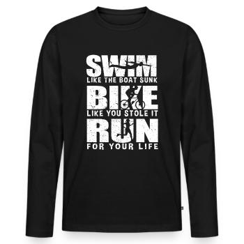 Triathlon Schwimmen Radfahren Laufen Geschenk - Männer Premium Bio Langarmshirt - Schwarz - Vorne - Nico (187cm)