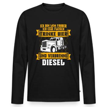 LKW Fahrer Trucker Fernfahrer Diesel Bier Fleisch - Männer Premium Bio Langarmshirt - Schwarz - Vorne - Nico (187cm)