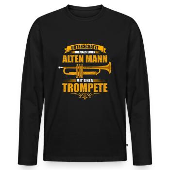 Unterschätze niemals einen alten Mann - Trompete - Männer Premium Bio Langarmshirt - Schwarz - Vorne - Nico (187cm)