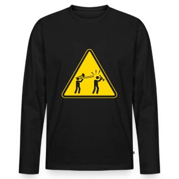 Trombone attention danger cadeau trombone drôle - T-shirt manches longues Premium bio Homme - noir - Devant - Nico (187cm)