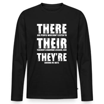 English Teacher - Funny Grammar T-Shirt - Men's Premium Organic Long Sleeve Shirt - black - Front - Nico (187cm)