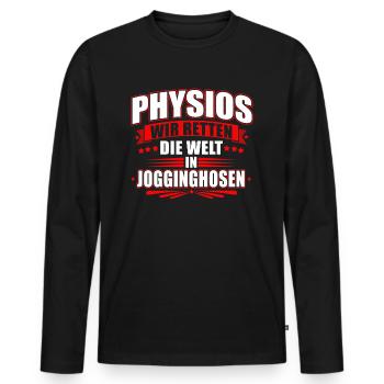 Physios - wir Retten die welt in Jogginghosen - Männer Premium Bio Langarmshirt - Schwarz - Vorne - Nico (187cm)