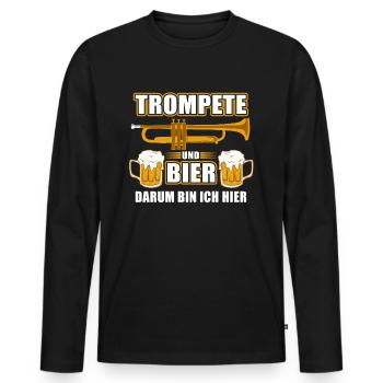 Trompete und Bier - darum bin ich hier - Männer Premium Bio Langarmshirt - Schwarz - Vorne - Nico (187cm)